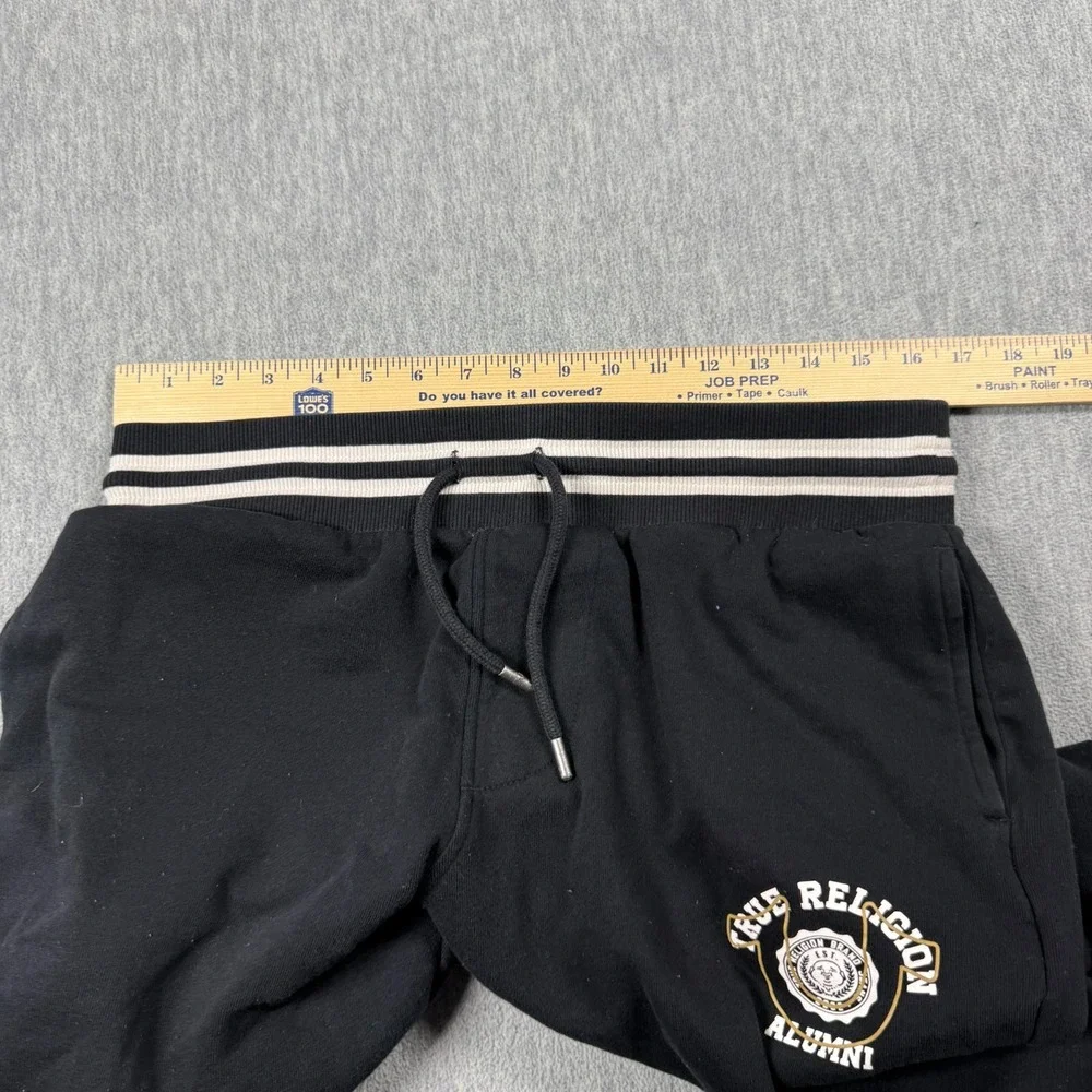True Religion Joggers Mens 34 Black Alumni Fleece Sweatpants Varsity Gym Lounge